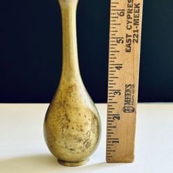 Vtg Mid Century Japanese Bronze Vase Ikabana Patina 6.5” Incense Bud Vase