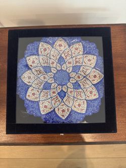 Vintage Persian Minakari Enamel Plate 8" with Black Velvet Display Box
