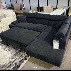 FOA Black  Foreman Sectional With Pull Out Sleeper👍 Showroom Available ✅
