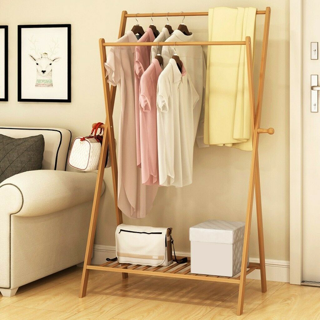 NEW Wooden Garment Rack Clothes Hanger Shoe rack for Home living Area Bedroom Dresser Office