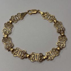 Vintage 14K Yellow Gold Unique 8 Inch Link Bracelet