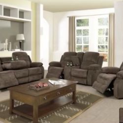 Brown Microfiber Fully Reclining Couch Set