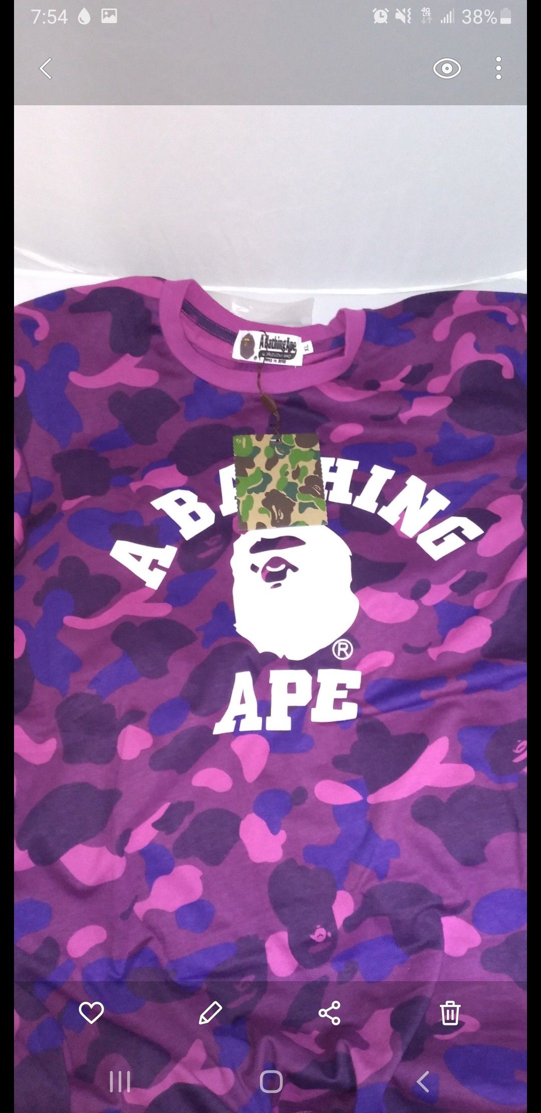 A bathing ape XL purple blue camo t shirt