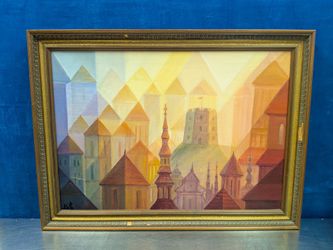 Kazys Simonis Ussr Lithuanian Painting of Vilnius Gediminas Castle Tower.