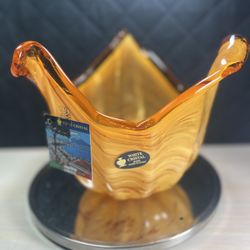 Murano | White Crystal | Golden Bowl | Hand Made | Size 10”