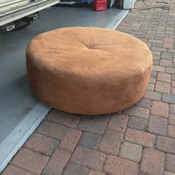 42” Tan Ottoman Wood Microfiber Round