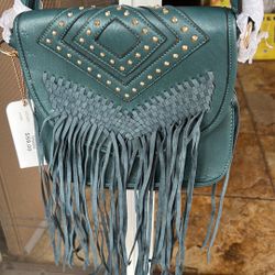 Turquoise studded faux leather medium size bag Great Gift