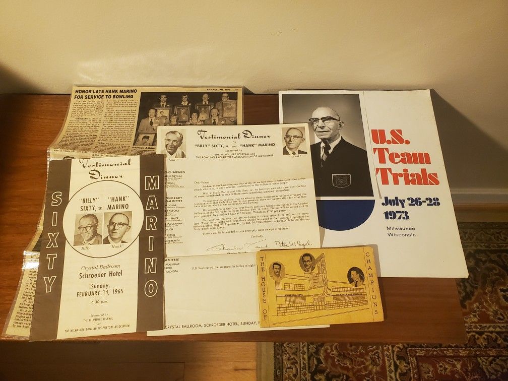 Lot of Vintage USA Bowling Memorabilia Signed Hank Marino