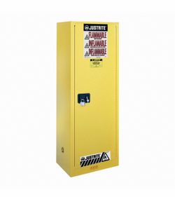 JUSTRITE Hazardous Material Storage Cabinet: Std, 22 gal, 23 1/4 in x 18 in x 65 in, Yellow, Steel Item 1YNG8 Mfr. Model 892200