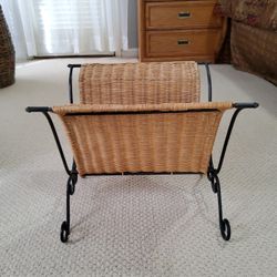 Magazine Rack Made Of Wicker And Metal Its very Sturdy  .  Size.   17"×  14"×  15" High  .