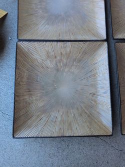 Set of 4 Handmade Square Brown Starburst Dinner Plates 11" Plus Turkish Glass Plates