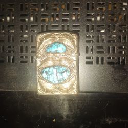 Navajo 14k Gold And  Sterling Silver . 925 And Turquoise Encrusted Lighter