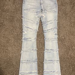 Fashion Nova Mens Light Washed Denim Stacked Jeans