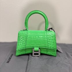 BALENCIAGA XS HOURGLASS TOP HANDLE BAG FLUO GREEN