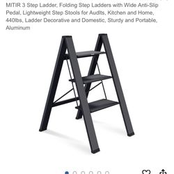 MITIR 3 Step Ladder, Folding Step Ladders with Wide Anti-Slip Pedal, Lightweight Step Stools for Audlts, Kitchen and Home, 440lbs, Ladder Decorative a