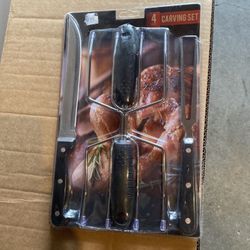 Meat Carving 4 Pieces New 8" Stainless Steel Knife 6" Fork 6 1/2" Steel Lifters 