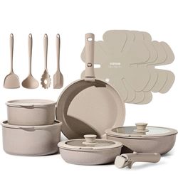 CAROTE Set of 19 pieces of non-stick pots and pans, set of kitchen utensils with removable handle, induction cooking sets with removable handle, RV co