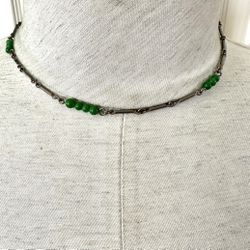 Silver Tone Green Beaded Necklace 