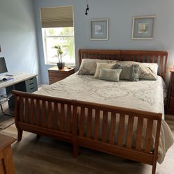 Solid Wood Sleigh King Size Bedroom Set (Bed Frame, Dresser, Nightstand)