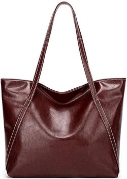 Brand NewWomen Vintage Leather Tote Soft Large Capacity Shoulder Bag Handbag With Adjustable Handles