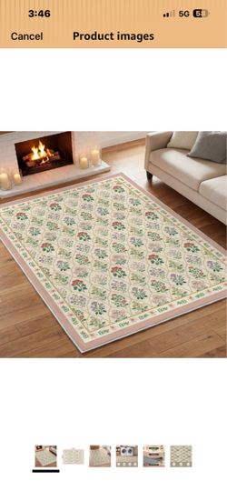 Artoid Mode Beige Diamond Check Flower Spring Area Rug, Summer Home Decor Low-Profile Non-Slip Washable Large Rug for Living Room Bedroom Farmhouse Di