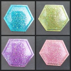 Multicolor glitter resin coasters set of 4 blue green pink purple home decor new