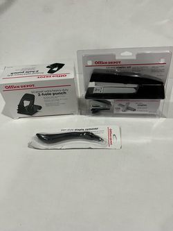 Full-strip stapler set with 50 sheet extra heavy duty 2-hole punch & pen style staple remover