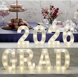 Graduation Decorations 2026 Deals-8 LED Long Marquee Light Up Letters 'Grad 2026' - Graduation Party Decor for Kindergarten Preschool High School Coll