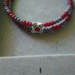 Scarlet and grey bracelet