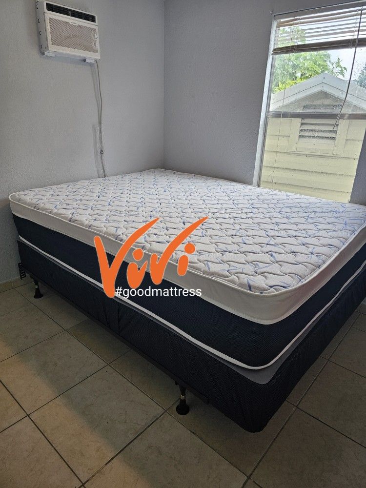 QUEEN PILLOW TOP MATTRESS WITH BOX SPRING 2PC. BED FRAME ISN'T AVAILABLE