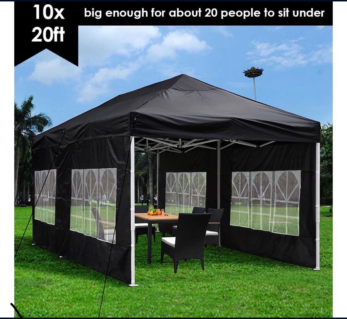 10'x20' Pop Up Canopy, Outdoor Canopy Tent with 6 Removable Sidewalls, Instant Canopy Camping Gazebos for Party BBQ Wedding Events, 2 Zippered Doorwa
