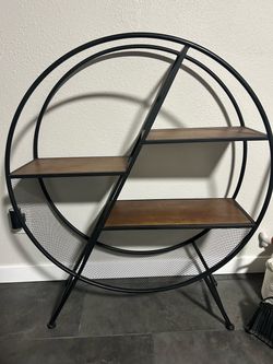 Round Metal and Wood Display Shelf