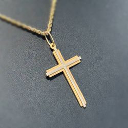 14k solid yellow gold Cross Jesus Cross Pendant charm