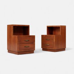 Pair of Mid-Century Modern Tiered Night Stands by Bookcase, c.1960's - Delivery Available