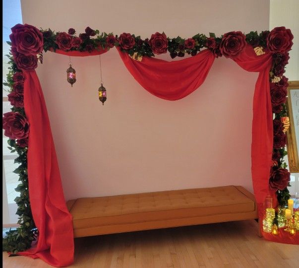 Backdrop Decor Includes Drapery, Garlands And Flowers