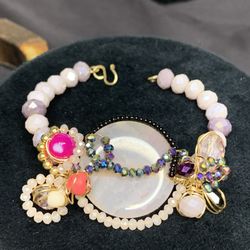 Unique handmade pink crystal stone wire cuff