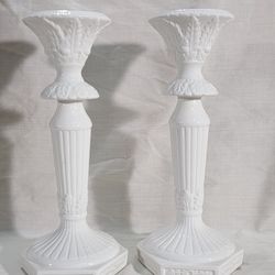 Vintage White Candlestick Holders (Set Of 2)