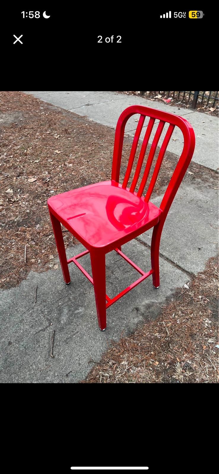 Set of 3 Red Metal Bar Chairs – Excellent Condition