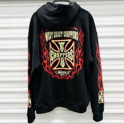 West Coast Choppers Long Beach Pullover Hoodie Flame Sleeves Men’s Size M