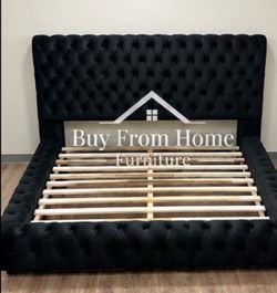 Queen size black European bed with orthopedic mattress included