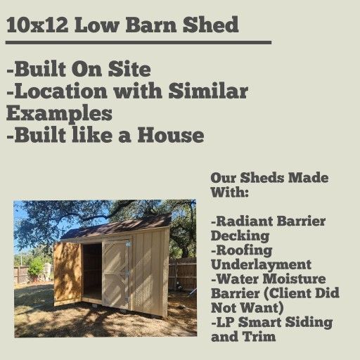 10x12 Low Barn Style Storage Shed