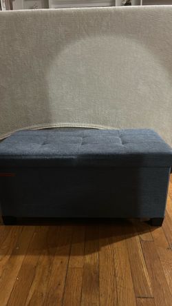 Blue Tufted Upholstered Storage Ottoman Bench