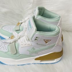 Men’s Streetwear Bape Style Sneakers – Mint Green Gold High Top Shoes with Box . 8.5