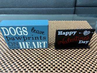 Cute Tabletop Wooden Sign Decor Lot (2 Pieces) - Dog Theme & Valentine's Day