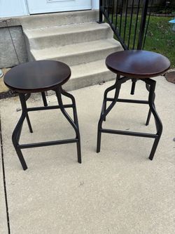 Pair Of Heavy Industrial-Style Adjustable Bar Stools. **READ BELOW (Johnstown Ohio)