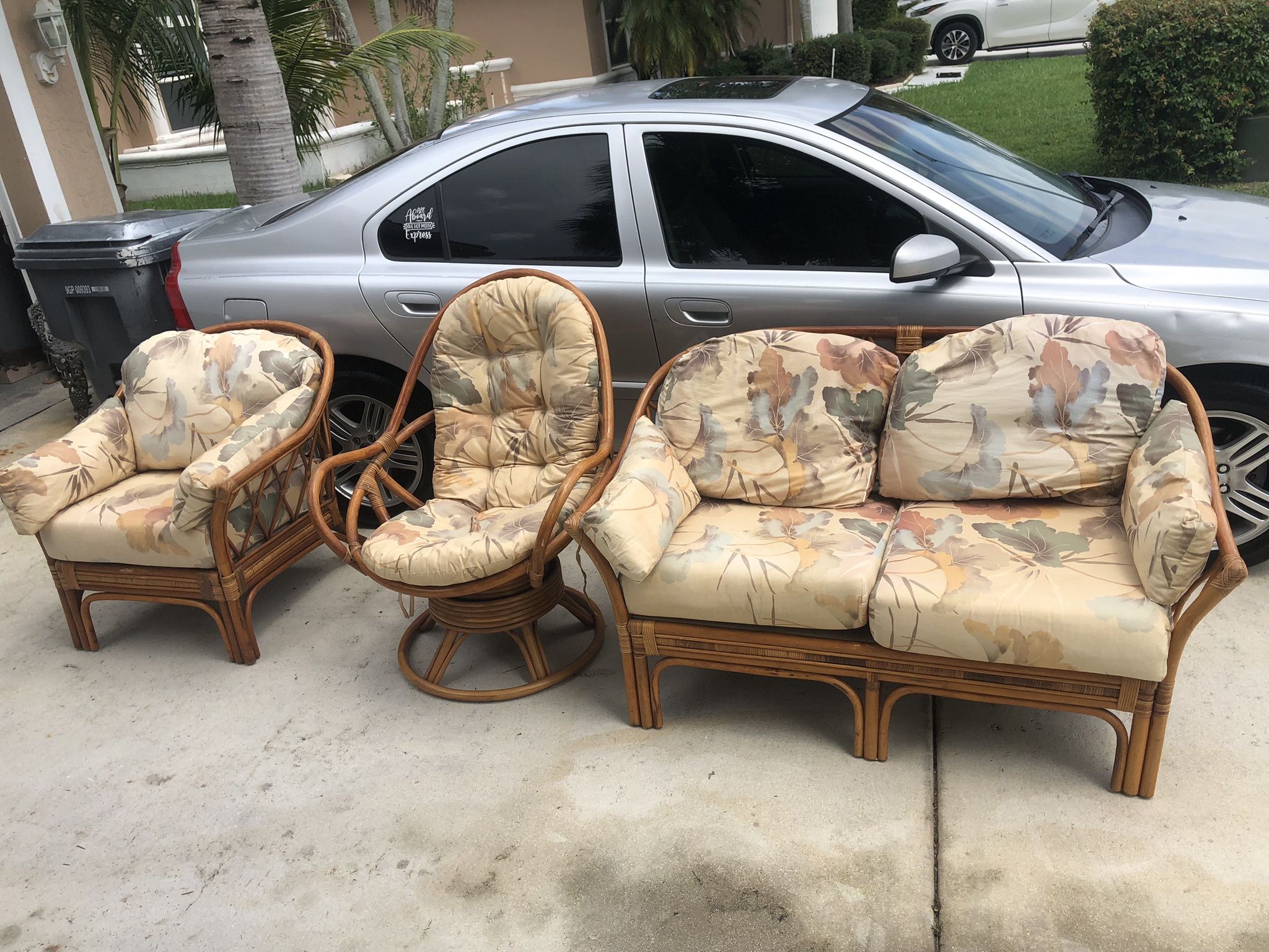 3 Piece Rattan Set Sofa Swivel Chair Arm Chair