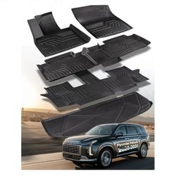 DrCarNow® Floor Mats and Trunk Mat Compatible with for Hyundai Palisade All-Weather TPE Floor Liners