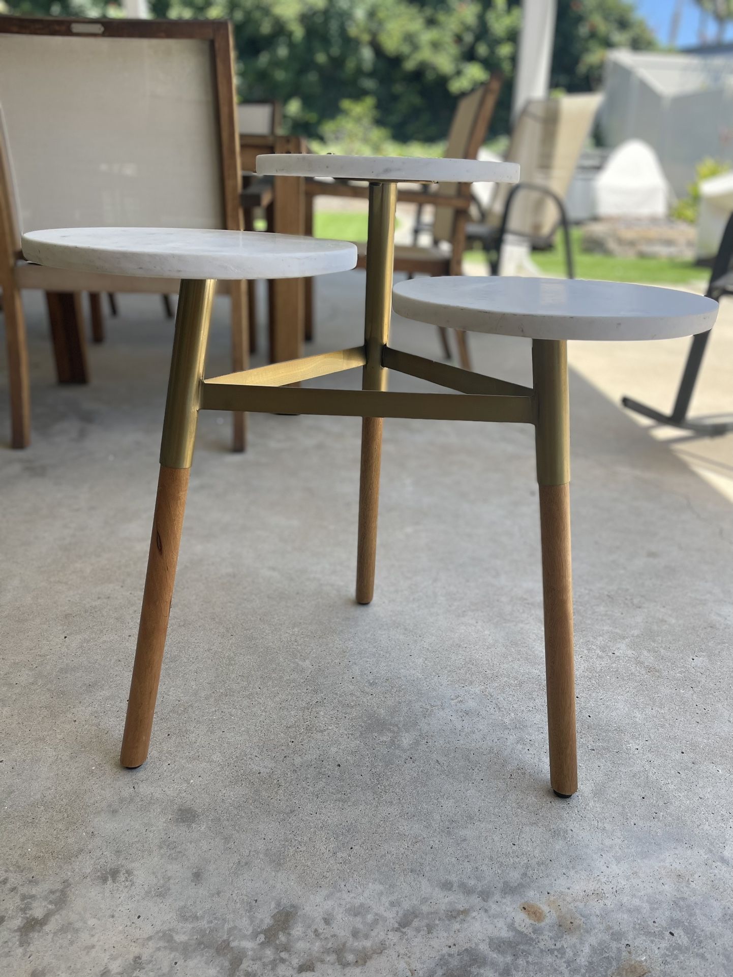 Target Project 62 Three-tiered marble white wood accent table • gold • bronze • side table • bedside