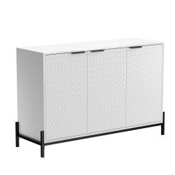 32 inch 3 Door Wooden Accent Storage Cabinet with 3 Adjustable Shelf, White
