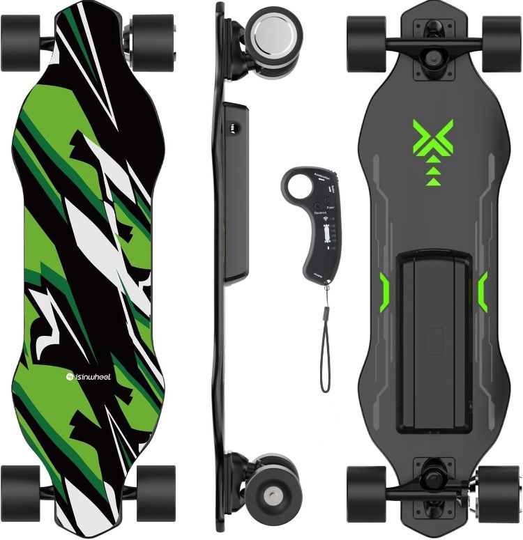 Isinwheel V6 ER Electric Skateboard, Replaceable Pedal Sticker Design, 450W Peak Power, 10 Miles Max Range, 12 MPH Top Speed, 264Lbs Max Load, Wireles